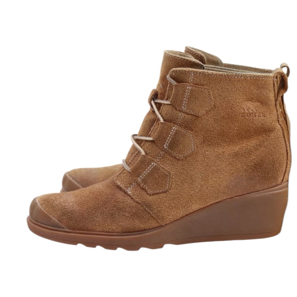 Sorel Toronto Wedge Heels Ankle Lace Up Brown Suede Light Brown Wedge Boots - Picture 3 of 12
